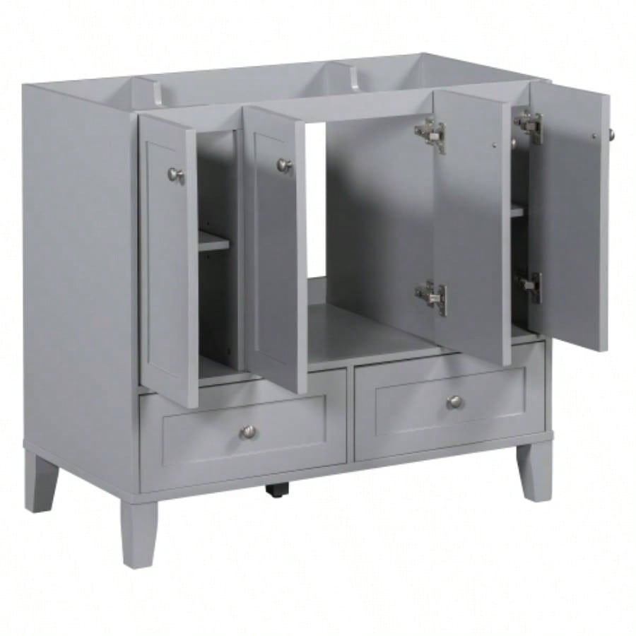 36 Bathroom Vanity without Countertop, Solid Wood Frame Bathroom Storage Cabinet Only, Freestanding Vanity with 4 Soft Closing Doors 2 Drawers