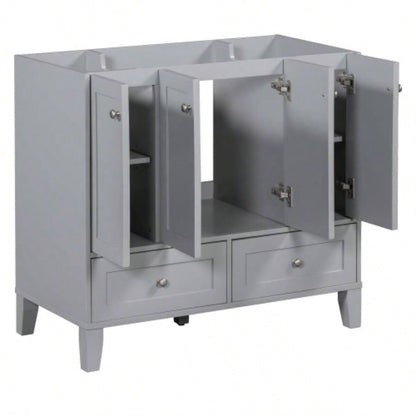 36 Bathroom Vanity without Countertop, Solid Wood Frame Bathroom Storage Cabinet Only, Freestanding Vanity with 4 Soft Closing Doors 2 Drawers