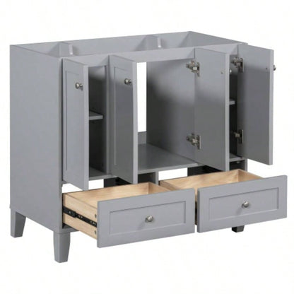 36 Bathroom Vanity without Countertop, Solid Wood Frame Bathroom Storage Cabinet Only, Freestanding Vanity with 4 Soft Closing Doors 2 Drawers