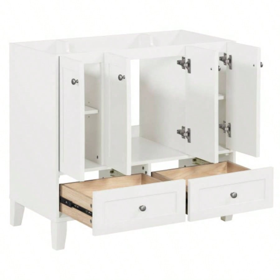 36 Bathroom Vanity without Countertop, Solid Wood Frame Bathroom Storage Cabinet Only, Freestanding Vanity with 4 Soft Closing Doors 2 Drawers