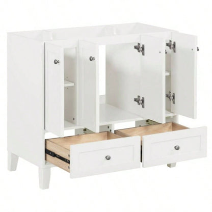 36 Bathroom Vanity without Countertop, Solid Wood Frame Bathroom Storage Cabinet Only, Freestanding Vanity with 4 Soft Closing Doors 2 Drawers