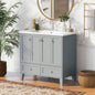 36 Bathroom Vanity without Countertop, Solid Wood Frame Bathroom Storage Cabinet Only, Freestanding Vanity with 4 Soft Closing Doors 2 Drawers