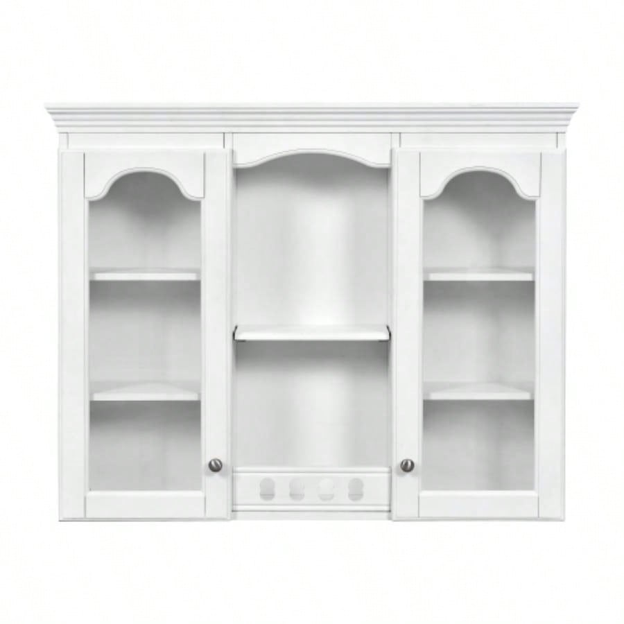 Wall Mounted Medicine Cabinet, Bathroom Wall Cabinet with 2 Glass Doors, Over Toilet Space Saver Storage Cabinet with Ample Storage, White