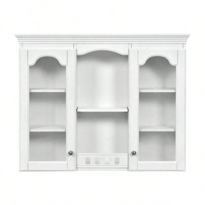 Wall Mounted Medicine Cabinet, Bathroom Wall Cabinet with 2 Glass Doors, Over Toilet Space Saver Storage Cabinet with Ample Storage, White