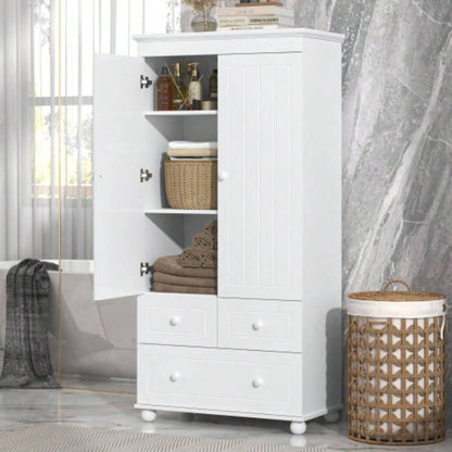 Tall Storage Cabinet with Three Drawers Bathroom/Office, White
