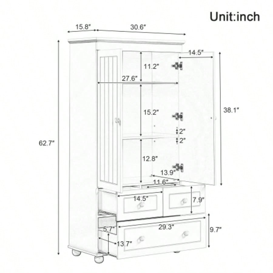 Tall Storage Cabinet with Three Drawers Bathroom/Office, White