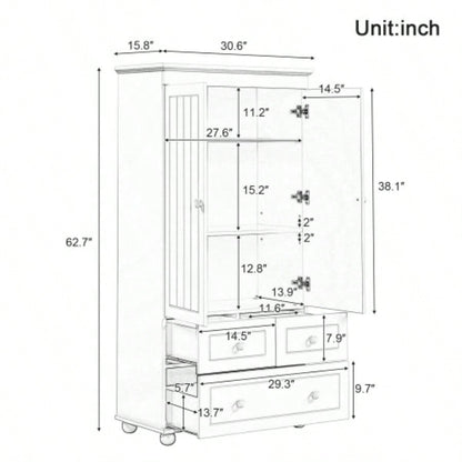 Tall Storage Cabinet with Three Drawers Bathroom/Office, White
