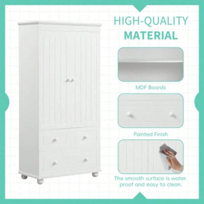 Tall Storage Cabinet with Three Drawers Bathroom/Office, White