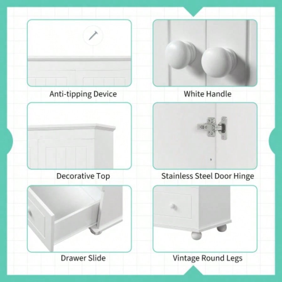 Tall Storage Cabinet with Three Drawers Bathroom/Office, White