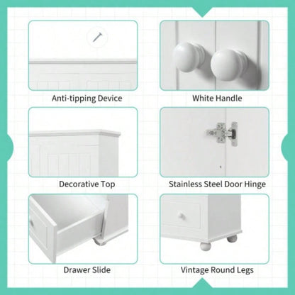 Tall Storage Cabinet with Three Drawers Bathroom/Office, White
