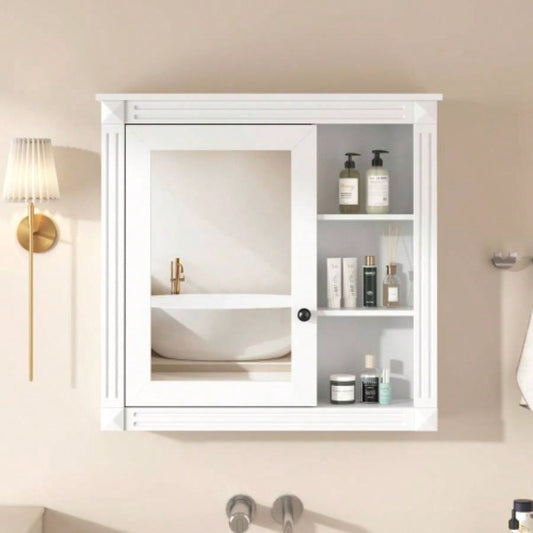 Bathroom Medicine Cabinet with Mirror, Wall Mounted Mirror Cabinet with Storage Organizer, Over Toilet Storage White Storage Cabinet Bathroom