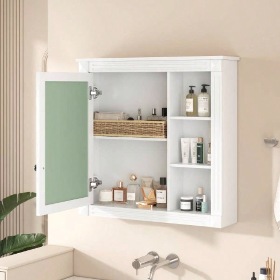 Bathroom Medicine Cabinet with Mirror, Wall Mounted Mirror Cabinet with Storage Organizer, Over Toilet Storage White Storage Cabinet Bathroom