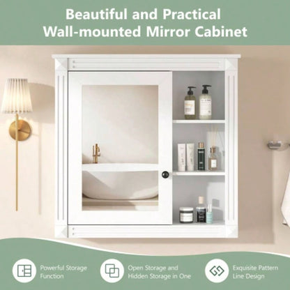 Bathroom Medicine Cabinet with Mirror, Wall Mounted Mirror Cabinet with Storage Organizer, Over Toilet Storage White Storage Cabinet Bathroom