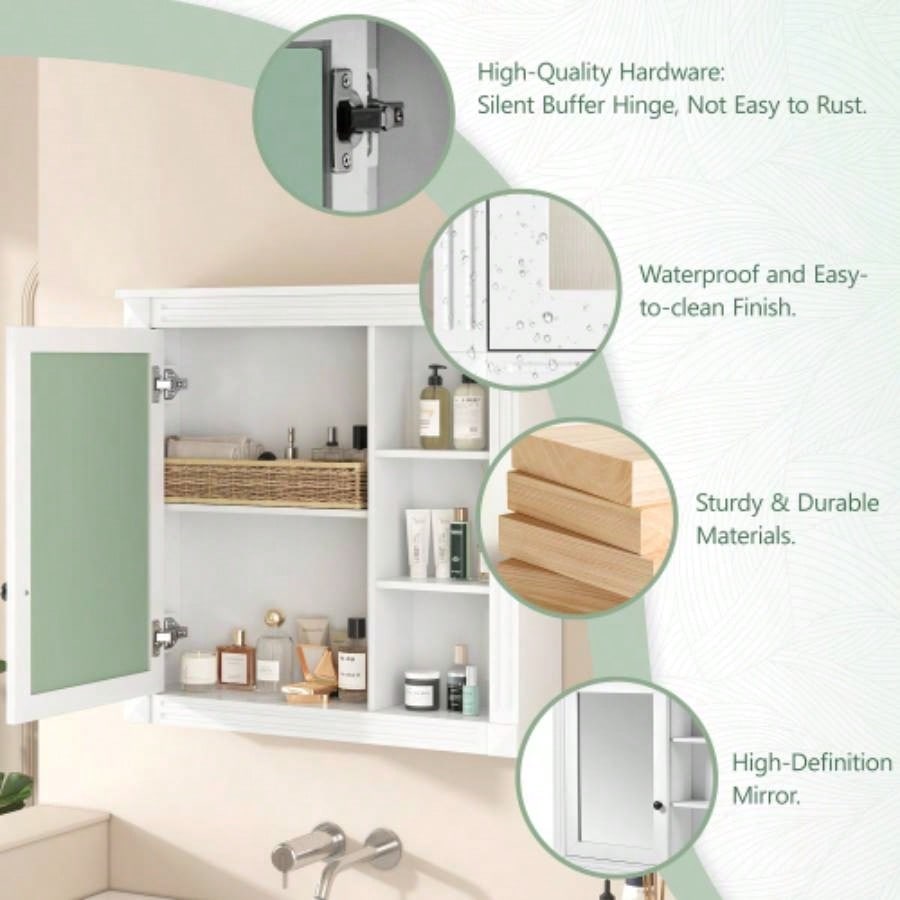 Bathroom Medicine Cabinet with Mirror, Wall Mounted Mirror Cabinet with Storage Organizer, Over Toilet Storage White Storage Cabinet Bathroom