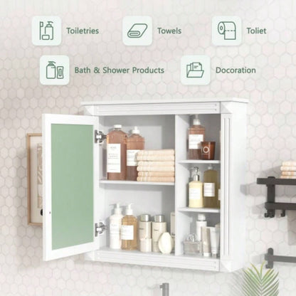 Bathroom Medicine Cabinet with Mirror, Wall Mounted Mirror Cabinet with Storage Organizer, Over Toilet Storage White Storage Cabinet Bathroom