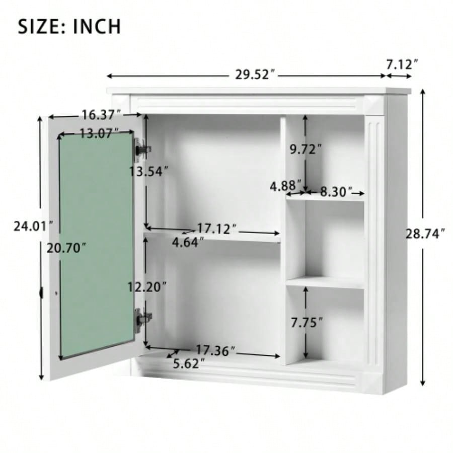 Bathroom Medicine Cabinet with Mirror, Wall Mounted Mirror Cabinet with Storage Organizer, Over Toilet Storage White Storage Cabinet Bathroom