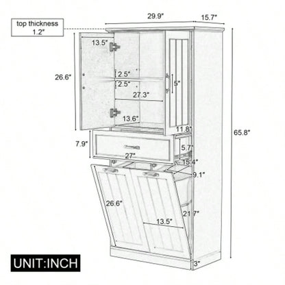 Bathroom Storage Cabinet with Two Laundry Baskets, Storage Cabinet with Doors and Drawer Home, White