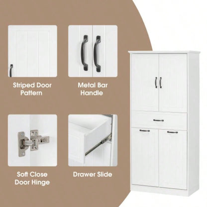 Bathroom Storage Cabinet with Two Laundry Baskets, Storage Cabinet with Doors and Drawer Home, White