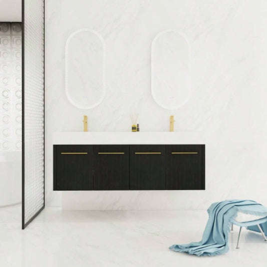 60 Inch Wall - Mounted Bathroom Vanity with Sink, Thick Edged Double Resin Sink, KD - Package