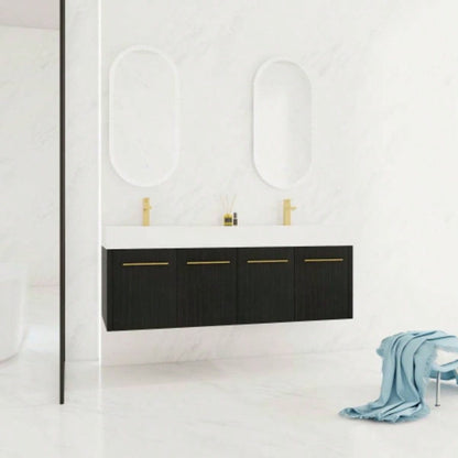 60 Inch Wall - Mounted Bathroom Vanity with Sink, Thick Edged Double Resin Sink, KD - Package