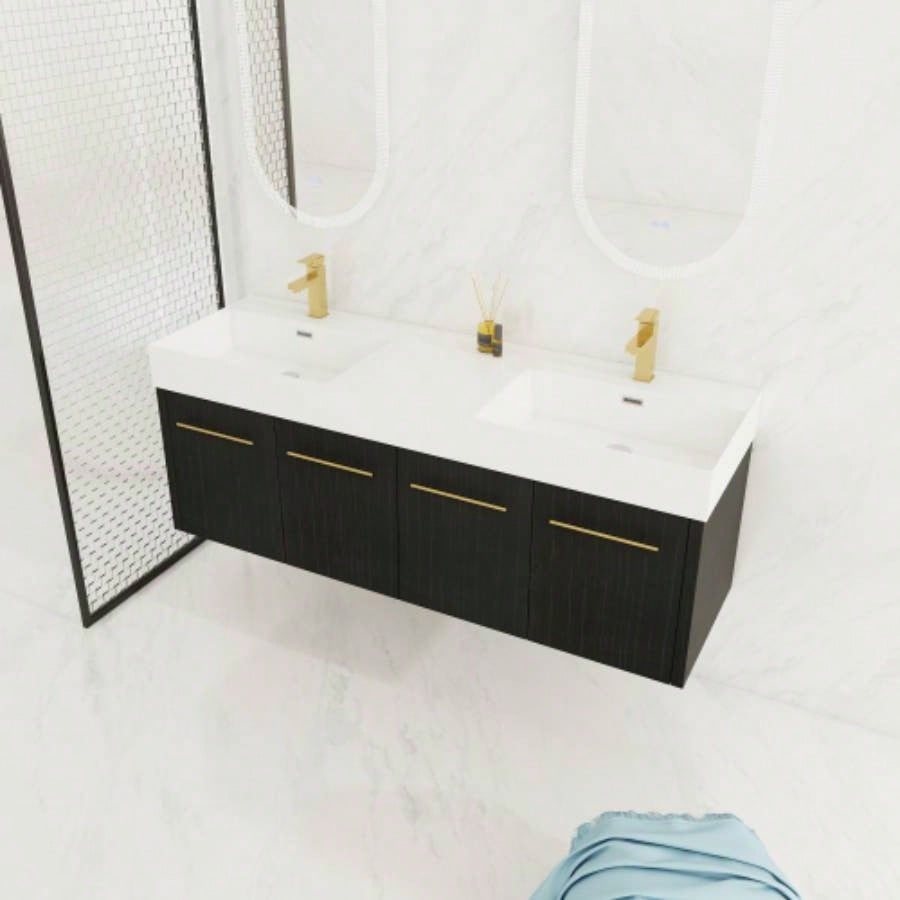 60 Inch Wall - Mounted Bathroom Vanity with Sink, Thick Edged Double Resin Sink, KD - Package