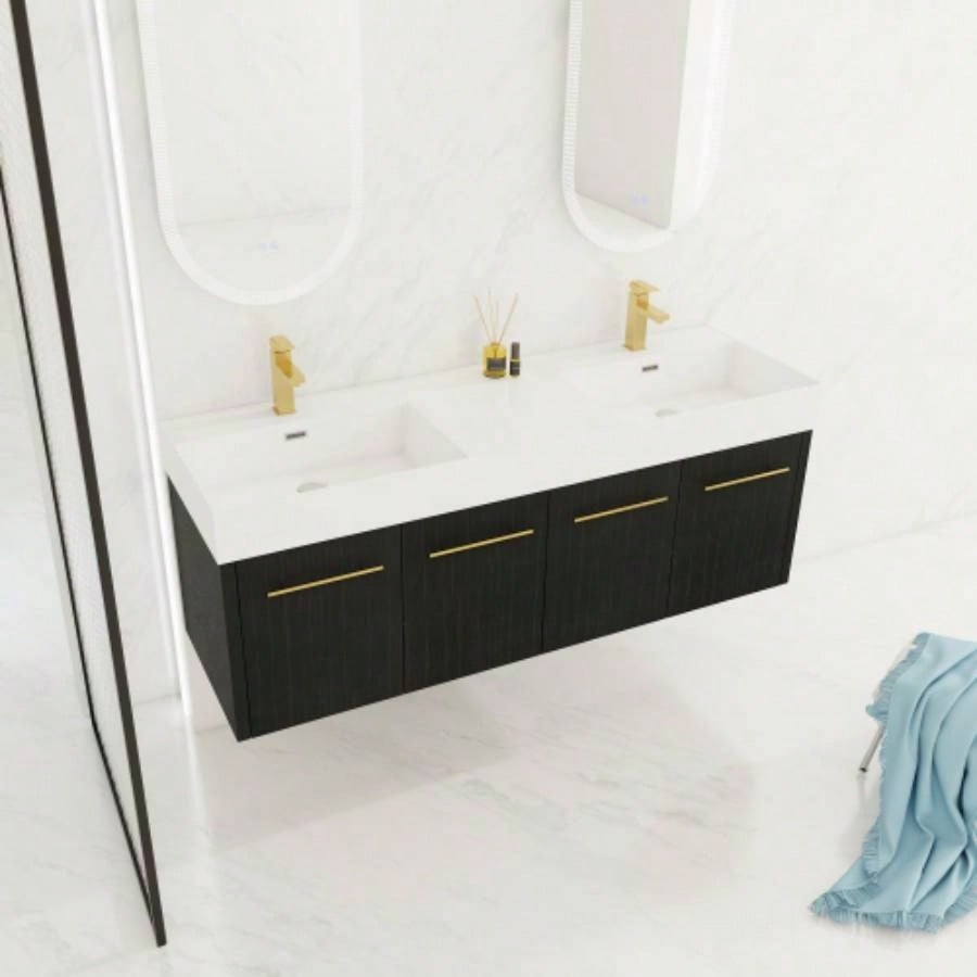 60 Inch Wall - Mounted Bathroom Vanity with Sink, Thick Edged Double Resin Sink, KD - Package