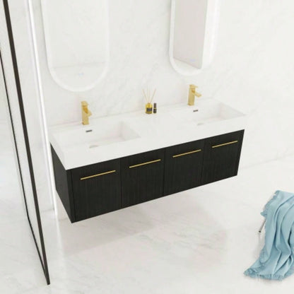 60 Inch Wall - Mounted Bathroom Vanity with Sink, Thick Edged Double Resin Sink, KD - Package