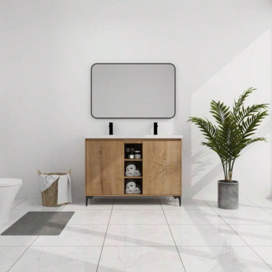 48 Freestanding Bathroom Vanity With Double Sink, Soft Closing Door Hinge KD - Package - BVB07148IMOX - GRB4840D