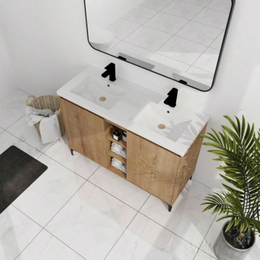 48 Freestanding Bathroom Vanity With Double Sink, Soft Closing Door Hinge KD - Package - BVB07148IMOX - GRB4840D