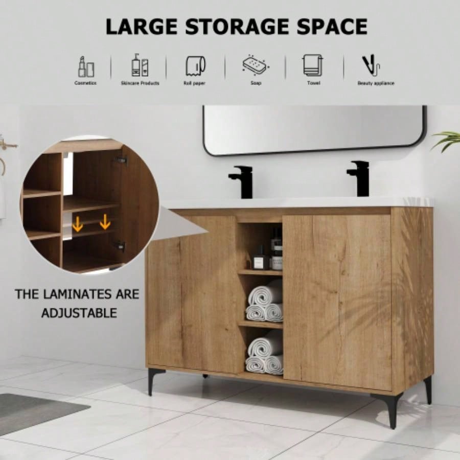 48 Freestanding Bathroom Vanity With Double Sink, Soft Closing Door Hinge KD - Package - BVB07148IMOX - GRB4840D