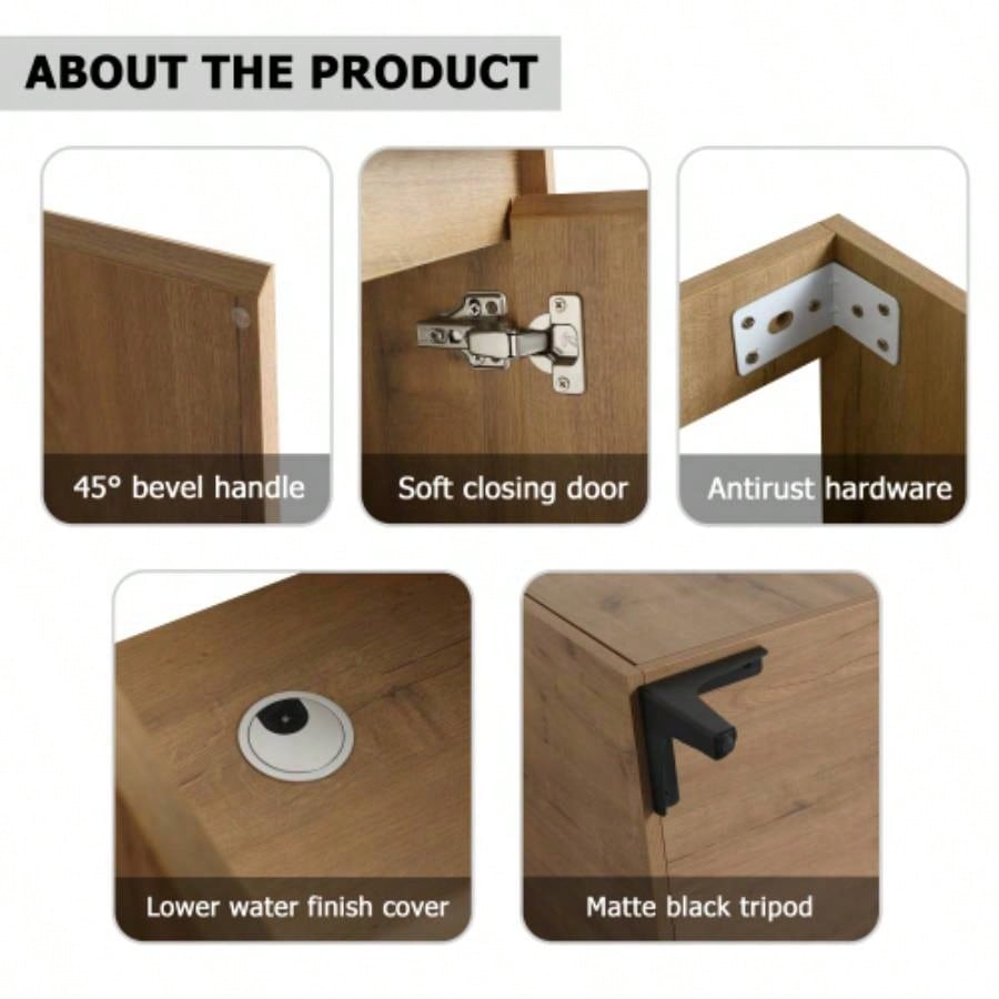 48 Freestanding Bathroom Vanity With Double Sink, Soft Closing Door Hinge KD - Package - BVB07148IMOX - GRB4840D