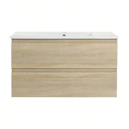36 Wall - Mounted Bathroom Vanity With Ceramic Sink, 2 - Soft Close Drawers, KD - Package