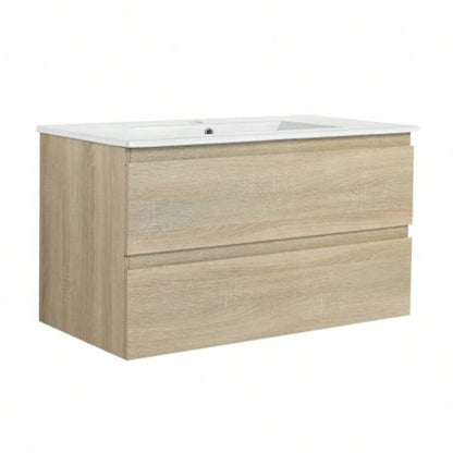 36 Wall - Mounted Bathroom Vanity With Ceramic Sink, 2 - Soft Close Drawers, KD - Package