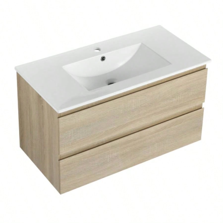 36 Wall - Mounted Bathroom Vanity With Ceramic Sink, 2 - Soft Close Drawers, KD - Package