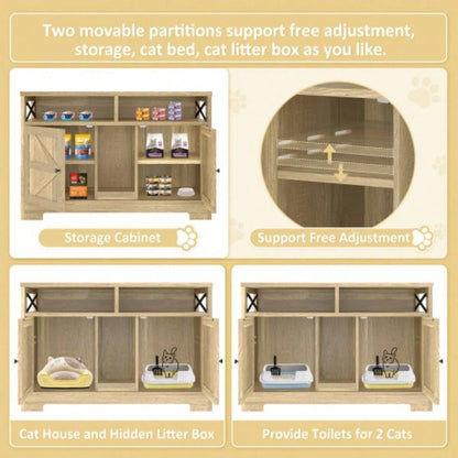 GO Litter Box Enclosure 2 Cats, Double Hidden Litter Box Furniture Washroom, Farmhouse Indoor House End Table, Brown
