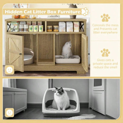 GO Litter Box Enclosure 2 Cats, Double Hidden Litter Box Furniture Washroom, Farmhouse Indoor House End Table, Brown
