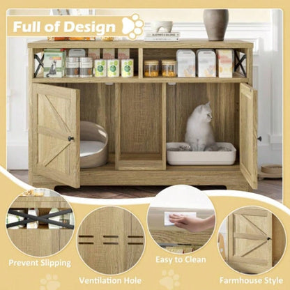 GO Litter Box Enclosure 2 Cats, Double Hidden Litter Box Furniture Washroom, Farmhouse Indoor House End Table, Brown