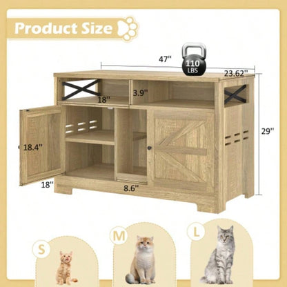 GO Litter Box Enclosure 2 Cats, Double Hidden Litter Box Furniture Washroom, Farmhouse Indoor House End Table, Brown