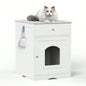 Wooden Pet House Litter Box Enclosure with Drawer, Side Table, Indoor Pet Crate, Home Nightstand White