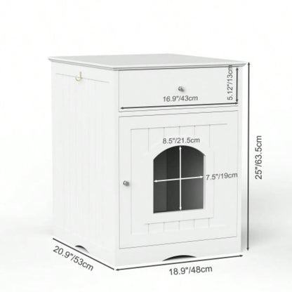 Wooden Pet House Litter Box Enclosure with Drawer, Side Table, Indoor Pet Crate, Home Nightstand White