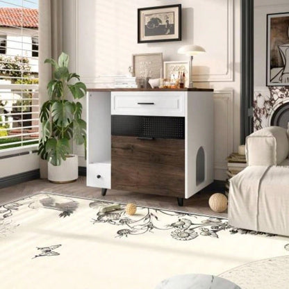 GO Litter Box Enclosure 2 Cats, Double Hidden Litter Box Furniture Washroom, Farmhouse Indoor House End Table, Brown
