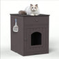 Wooden Pet House Litter Box Enclosure with Drawer, Side Table, Indoor Pet Crate, Home Nightstand White