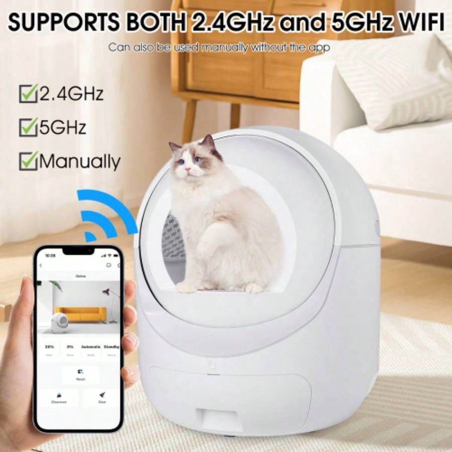 Automatic Litter Box, Automatic Scooping and Odor Removal, App Control, Support 5G2.4G WiFi Multiple Cats, Double Odor Removal