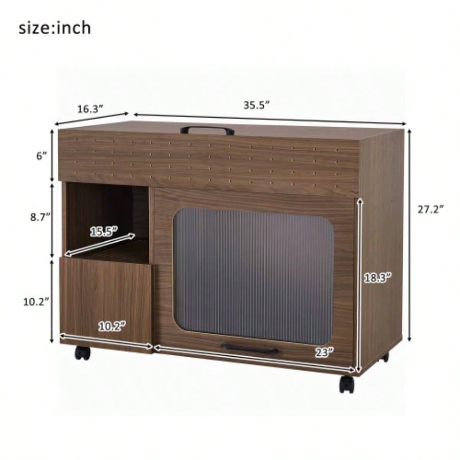 2 IN 1 Multi - use Litter Box Enclosure, Modern Walnut Side Table with Storage, Buffet Cabinet Side Board