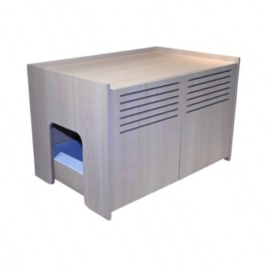 Modern Wooden House with Scratching Pad, Litter Box Enclosure, Spacious Hidden Litter Box - 33.46x 21.06x 21, 45.87 lbs