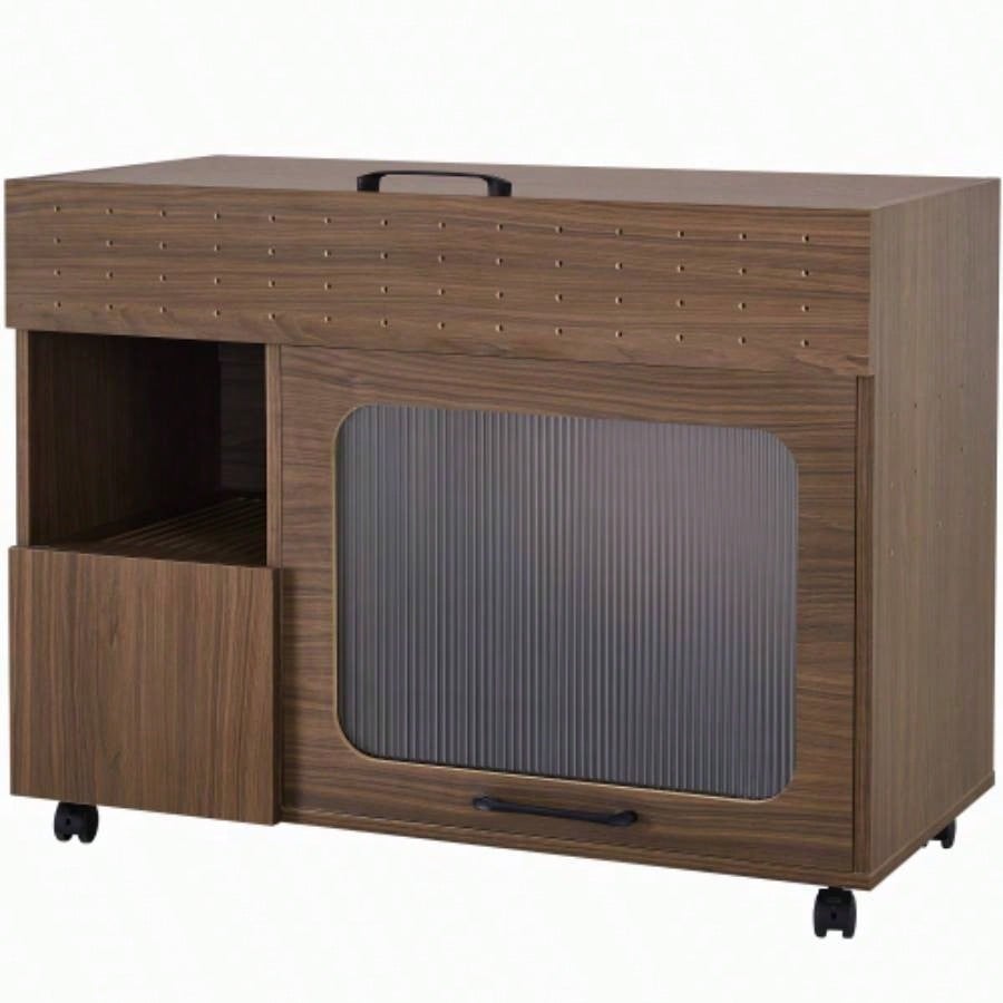 2 IN 1 Multi - use Litter Box Enclosure, Modern Walnut Side Table with Storage, Buffet Cabinet Side Board