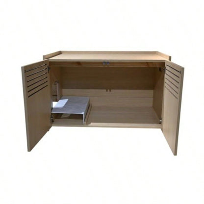 Modern Wooden House with Scratching Pad, Litter Box Enclosure, Spacious Hidden Litter Box - 33.46x 21.06x 21, 45.87 lbs