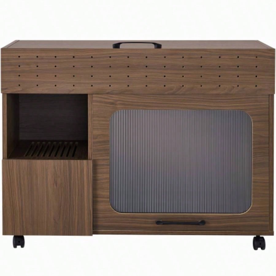 2 IN 1 Multi - use Litter Box Enclosure, Modern Walnut Side Table with Storage, Buffet Cabinet Side Board