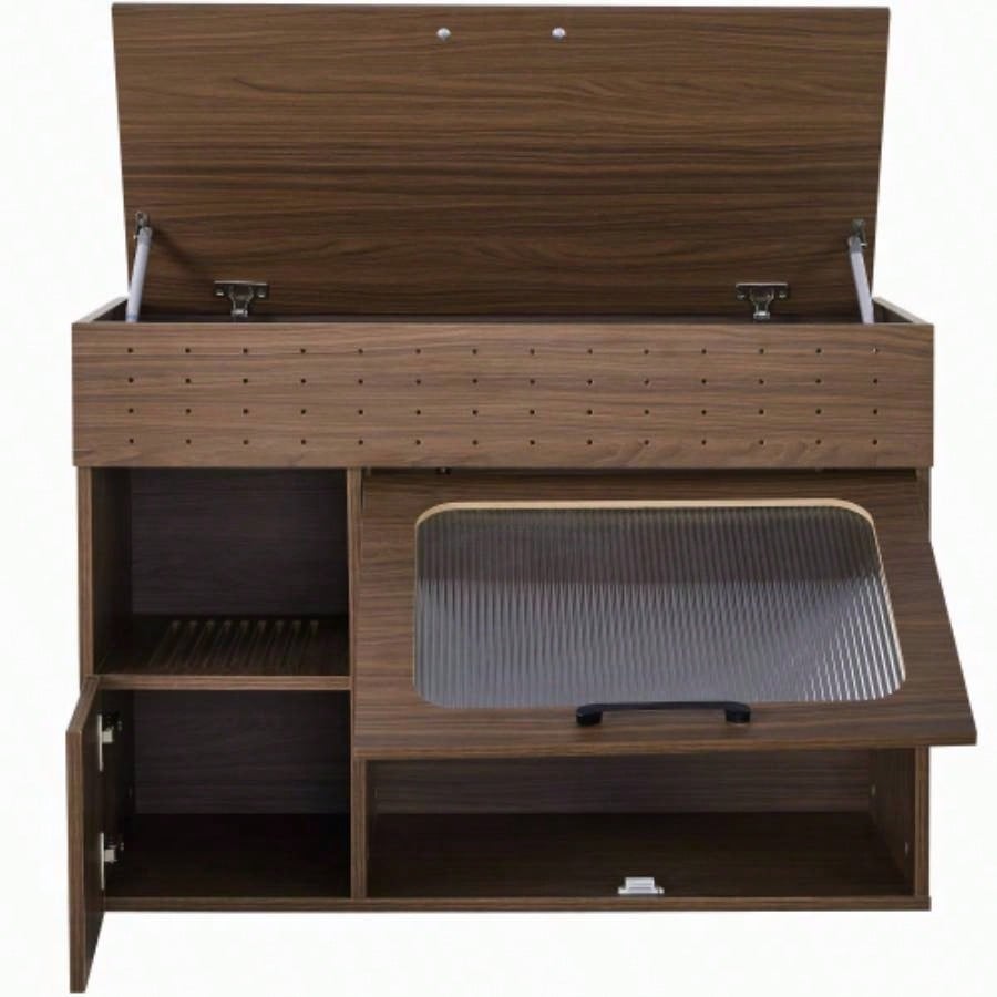 2 IN 1 Multi - use Litter Box Enclosure, Modern Walnut Side Table with Storage, Buffet Cabinet Side Board