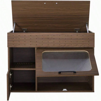 2 IN 1 Multi - use Litter Box Enclosure, Modern Walnut Side Table with Storage, Buffet Cabinet Side Board